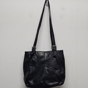 Tignanello Genuine Leather Shoulder Bag Black Purse Double Strap